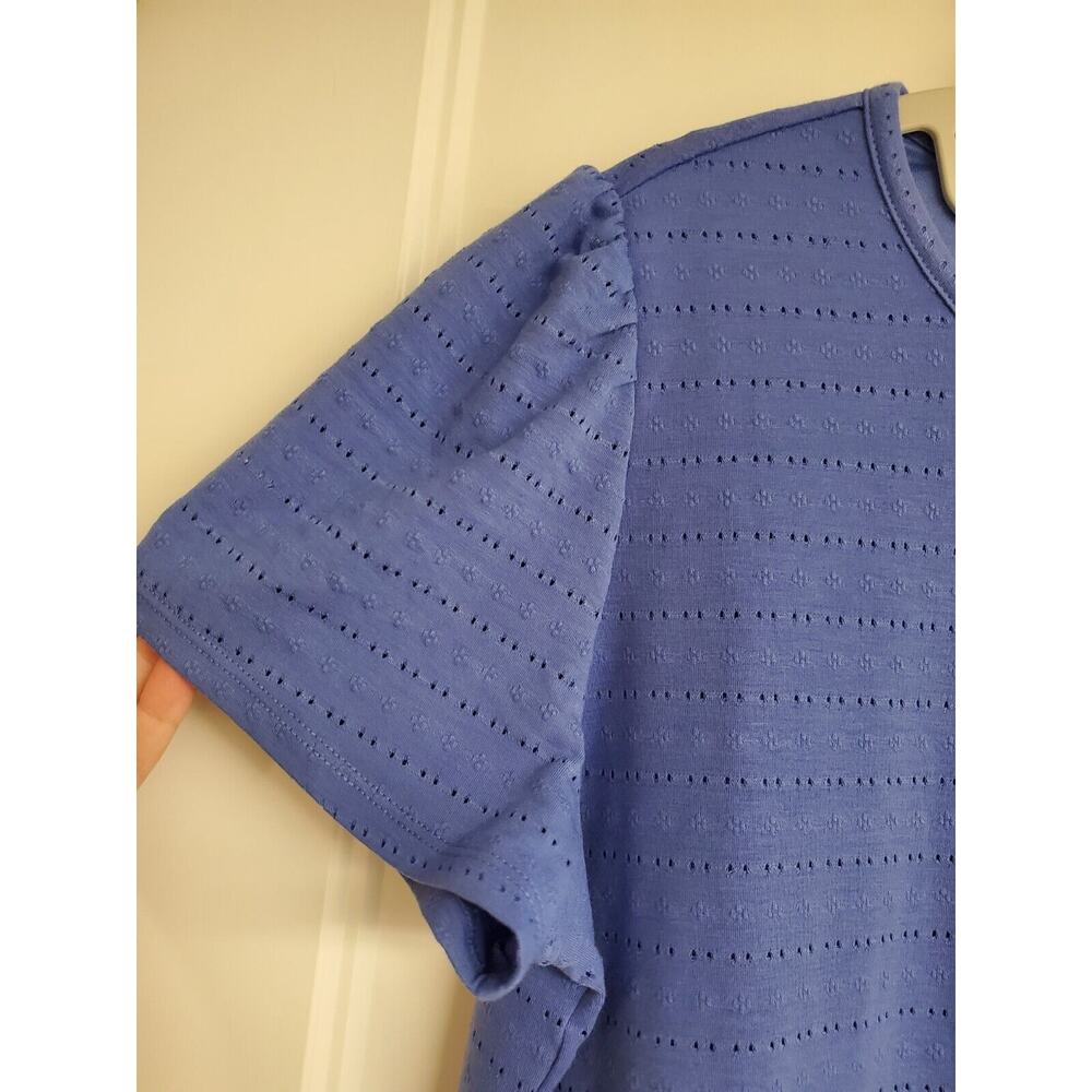 Women's Rafaella Blue Eyelet Striped Lined Blouse | Size Large - Picture 4 of 9